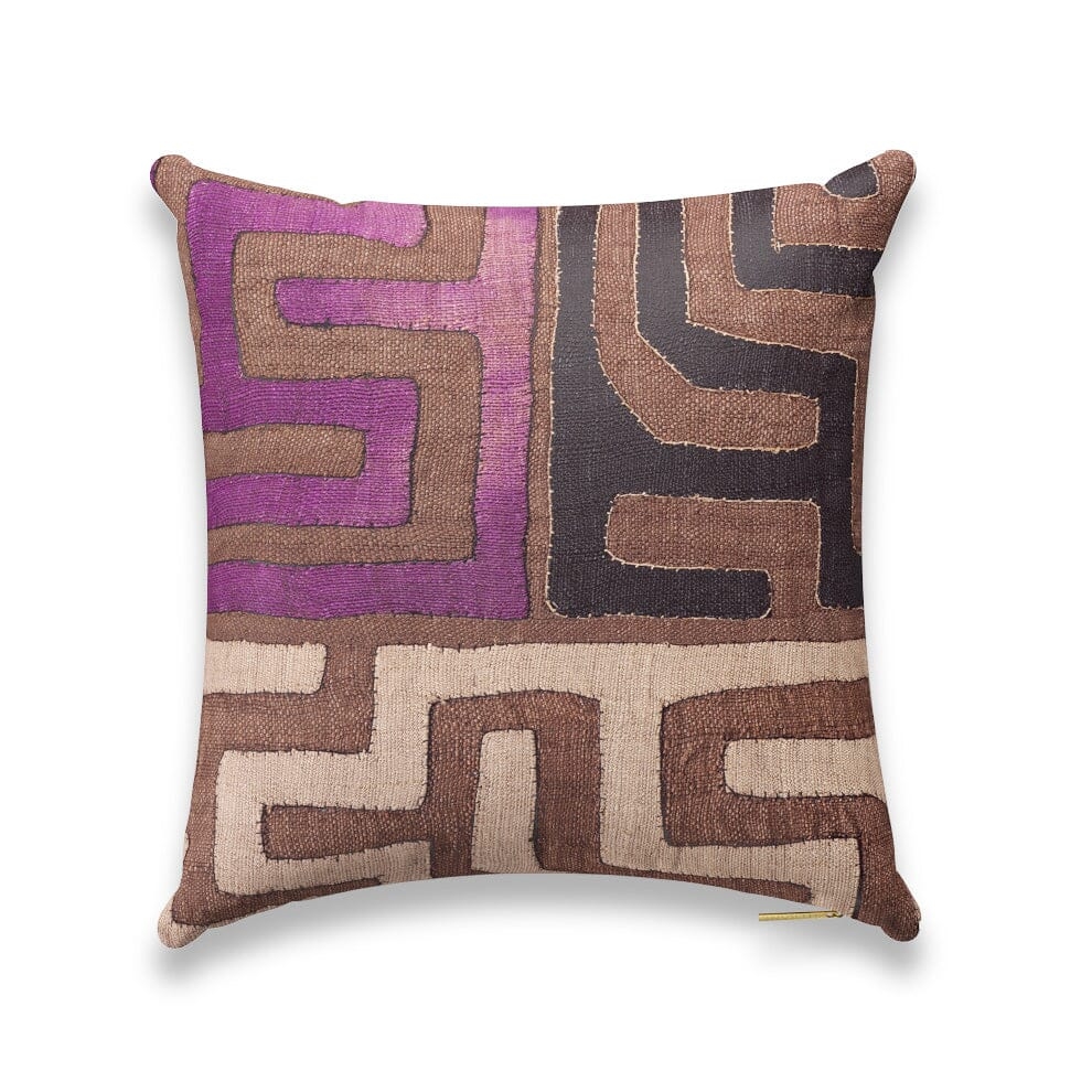 Plum Patchwork Kuba Cloth Pillow by St. Frank | Brown | 20" W x 20" H | Linen - Image 0