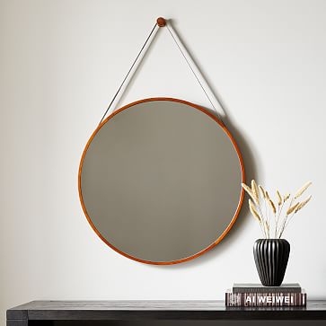 Modern Hanging Mirror, Round, Natural, 30in Diameter - Image 1