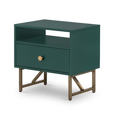 Modern Matte Wood and Brass Side Table- Juniper Green - Image 1