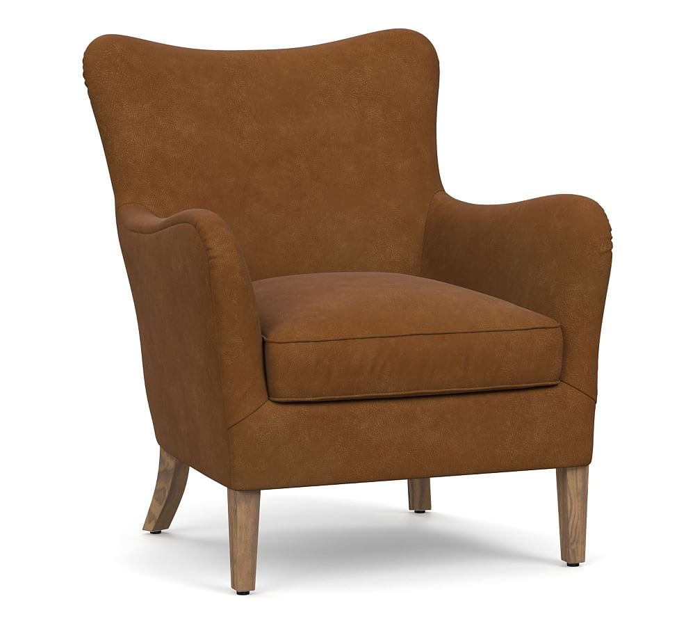 Clark Leather Armchair, Polyester Wrapped Cushions, Nubuck Caramel - Image 0