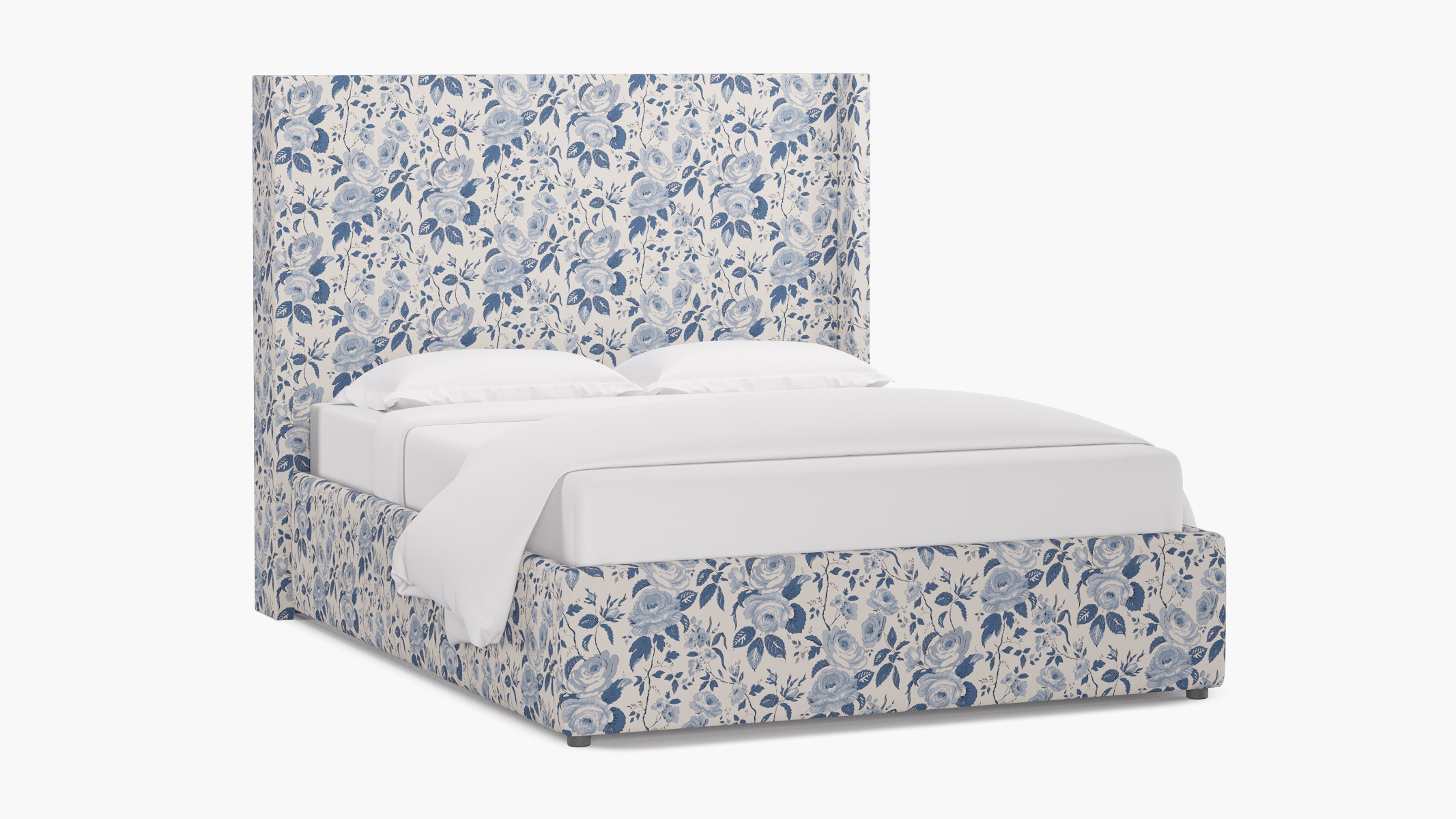 Modern Wingback Bed, Delft Chintz, Queen - Image 1