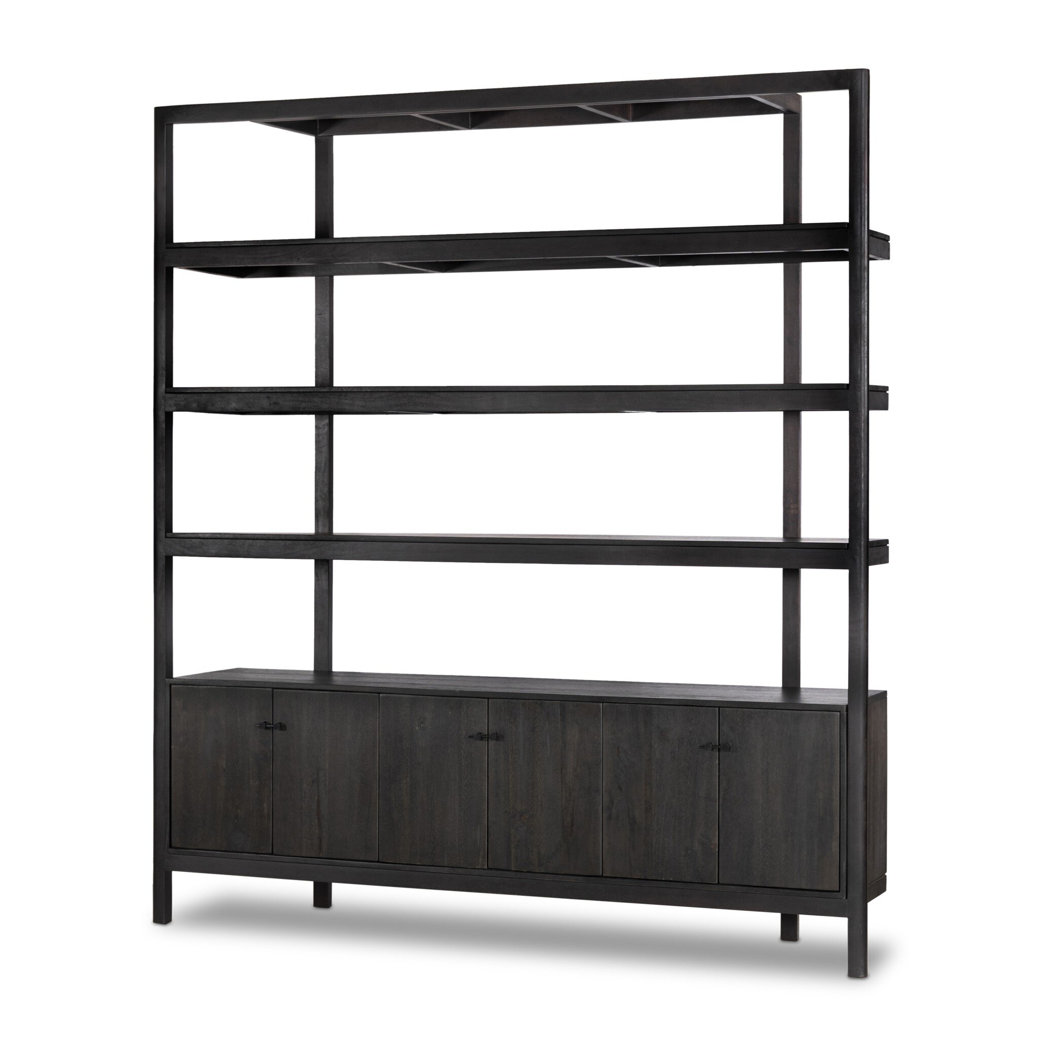 Reza Wide Bookcase - Worn Black Acacia - Image 1