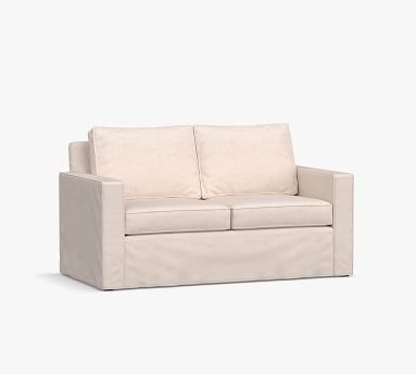Cameron Square Arm Slipcovered Sofa 86" 3-Seater, Polyester Wrapped Cushions, Performance Heathered Basketweave Platinum - Image 1