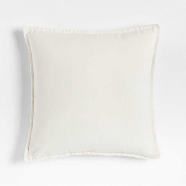 Relaxed Washed Organic Cotton Velvet 20x20 Ivory Throw Pillow with Feather Insert - Image 0