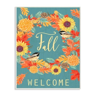 Fall Welcome Autumn Harvest Wreath Birds by Andrea Tachiera - Graphic Art Print - Image 0