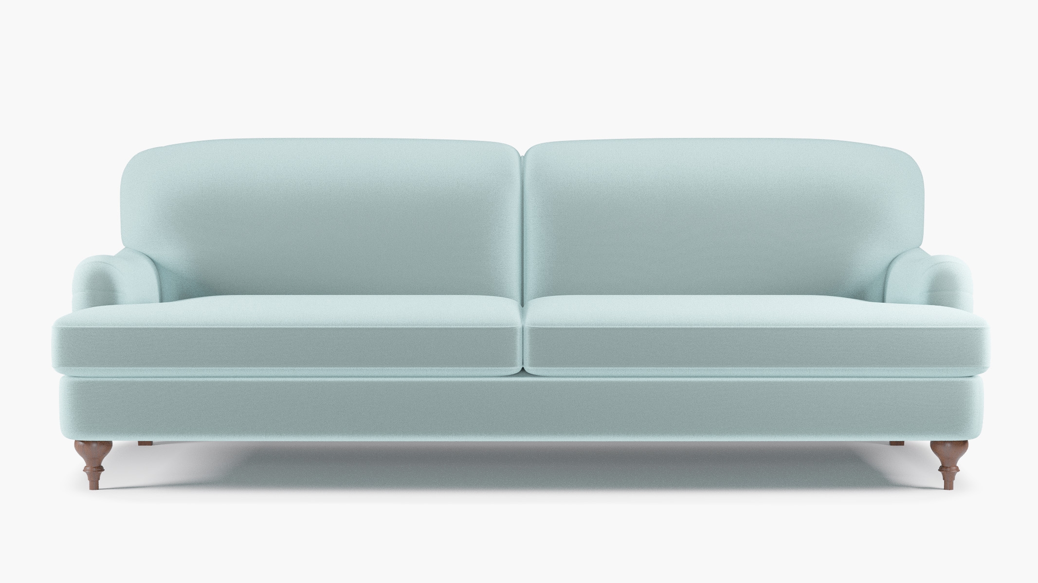 English Roll Arm Sofa, Spa Performance Plush Velvet, Walnut Turned Wood Leg - Image 0