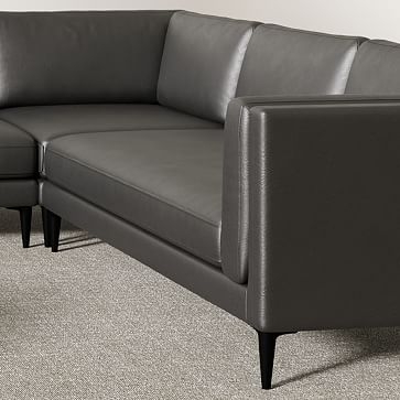 Anton 104" 3-Piece Sectional, Sierra Leather, Licorice, Polished Dark Pewter - Image 1