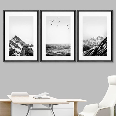 IDEA4WALL Framed Canvas Print Wall Art Set Black White Snowy Winter Mountain Landscape Nature Wilderness Photography Modern Art Rustic Scenic Relax/Calm For Living Room, Bedroom, Office - 24"X36"X3 White - Image 0