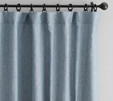 Custom Belgian Flax Linen Curtain, Blue Chambray, 84 x 45" - Image 0