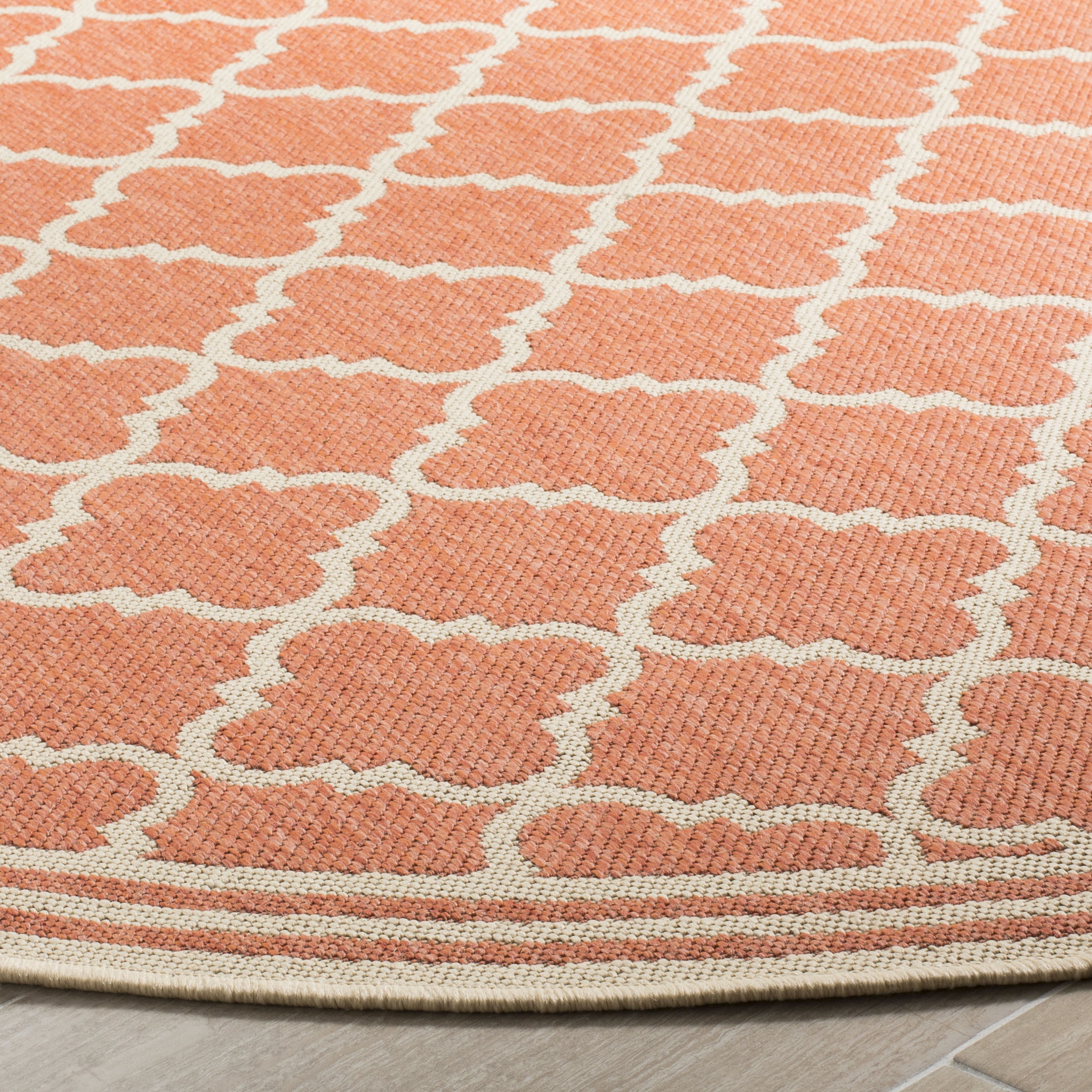 Arlo Home Indoor/Outdoor Woven Area Rug, LND121P, Rust/Cream,  6' 7" X 6' 7" Round - Image 2