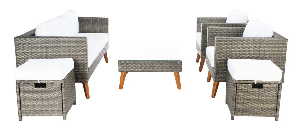Presla 6 Pc Living Set - Grey Brown/White - Safavieh - Image 7