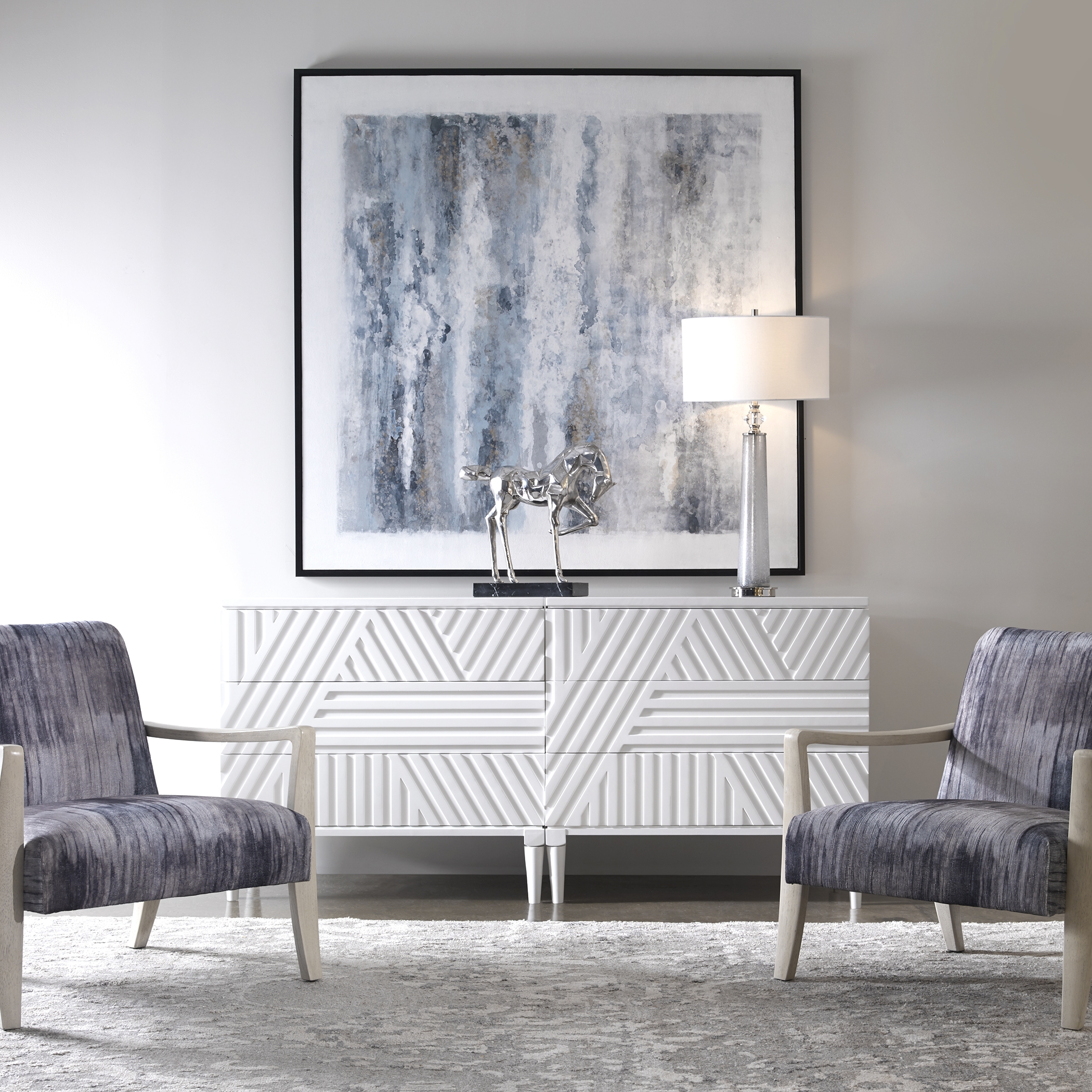 Watercolor Gray Chenille Accent Chair - Image 2
