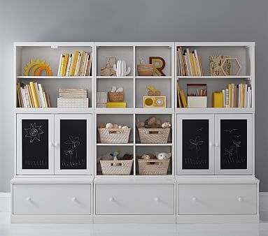 Cameron 2 Bookcase Cubby, 2 Tall Cabinet, &amp; 3 Drawer Base Set, Simply White, Flat Rate - Image 4