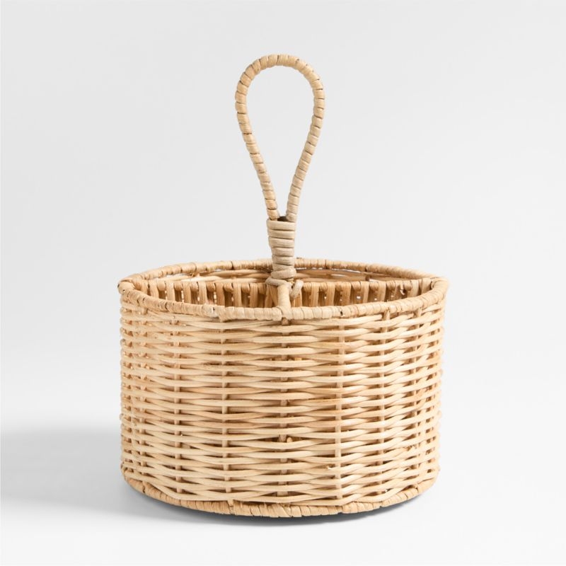 Woven Fiber 8" Flatware Caddy with Handle - Image 1