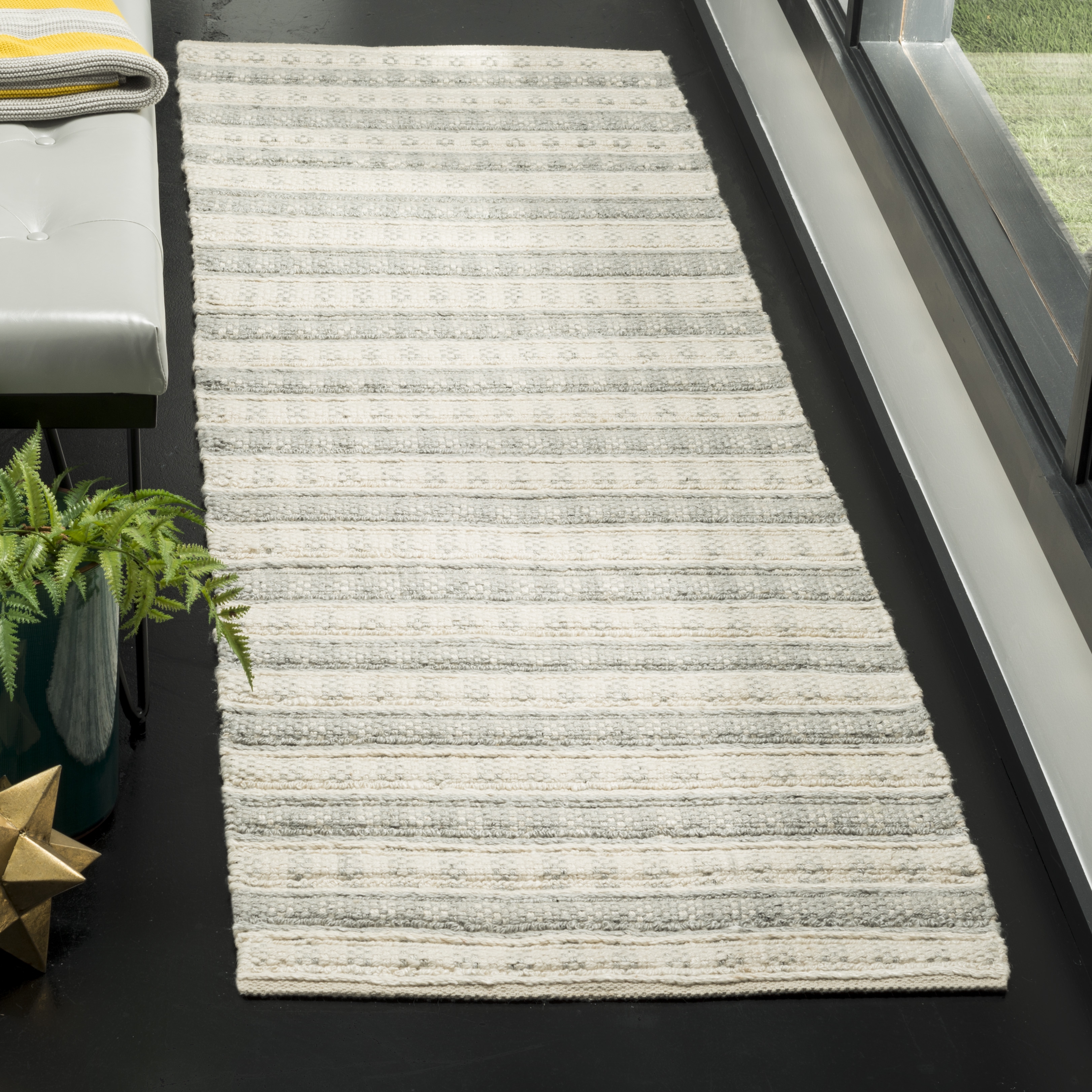 Arlo Home Hand Woven Area Rug, NAT403A, Grey/Ivory,  2' 3" X 8' - Image 1