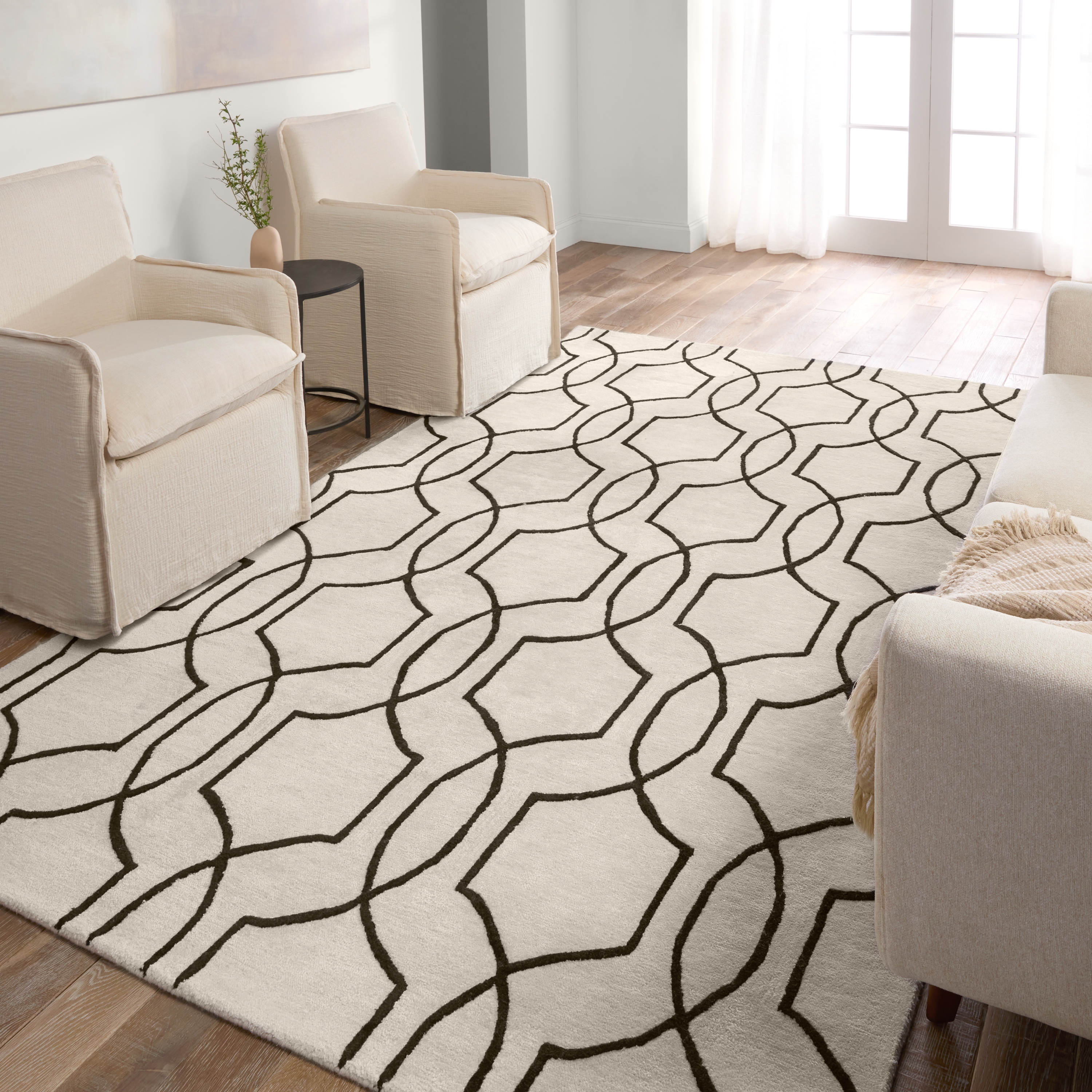 Arae CT123 Handmade Geometric Ivory and Black Area Rug (8'x10') - Image 4