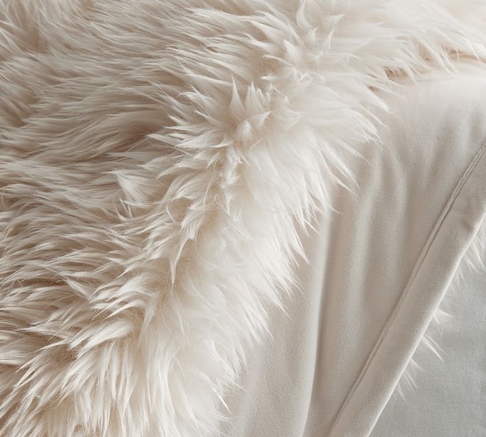 Faux Real Fur Throw, Ivory, 50" x 60" - Image 2