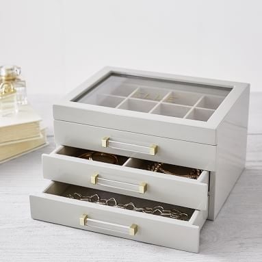 Elle Lacquer Jewelry Display Box, White/Gold - Image 1