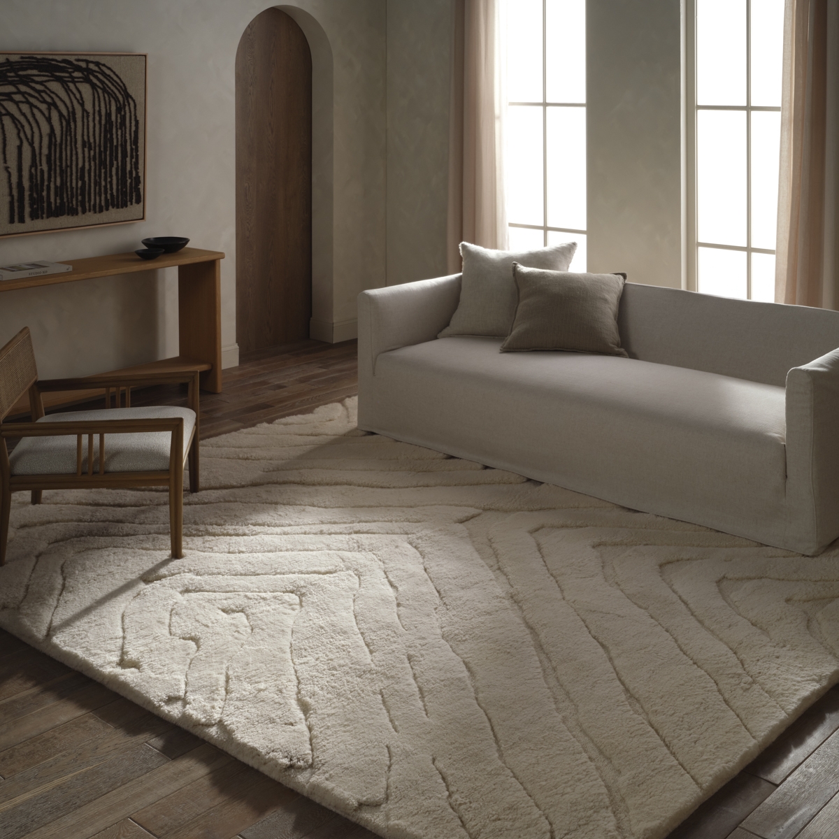 Jair AME02 Handknotted Geometric White Area Rug (6'x9') - Image 4