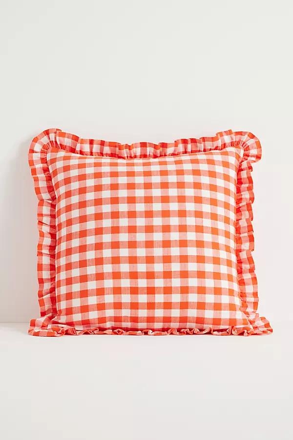 Ana Cotton Gingham Printed Ruffle Pillow - Image 0