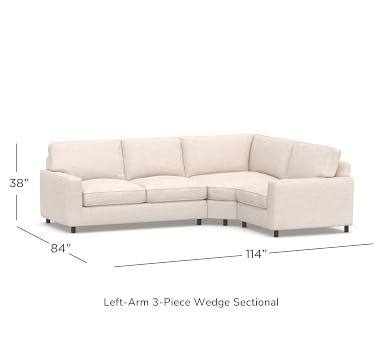 PB Comfort Square Arm Upholstered Right Arm 3-Piece Wedge Sectional, Box Edge Down Blend Wrapped Cushions, Chenille Basketweave Oatmeal - Image 1