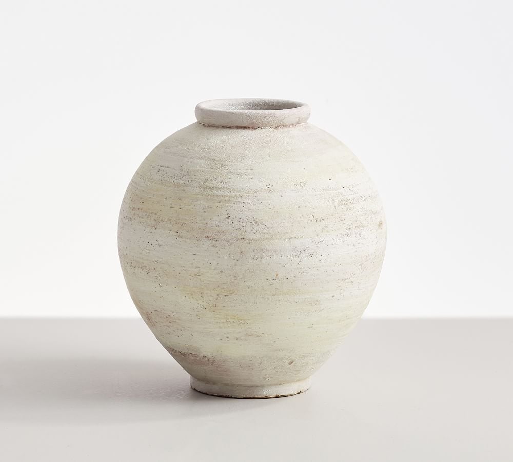 Artisan White Vase Collection, Short Round, White - Image 0