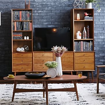 Mid-Century Bookcase with 3-Drawer Side Table (Acorn) - Image 1