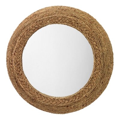 Mirror With Round Woven Seagrass Frame, Brown And Silver - Image 0