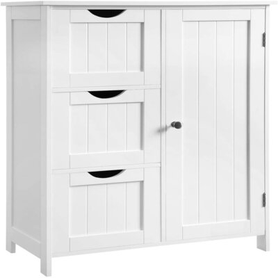 Bathroom Storage Cabinet, White Floor Cabinet With 3 Large Drawers And 1 Adjustable Shelf - Image 0