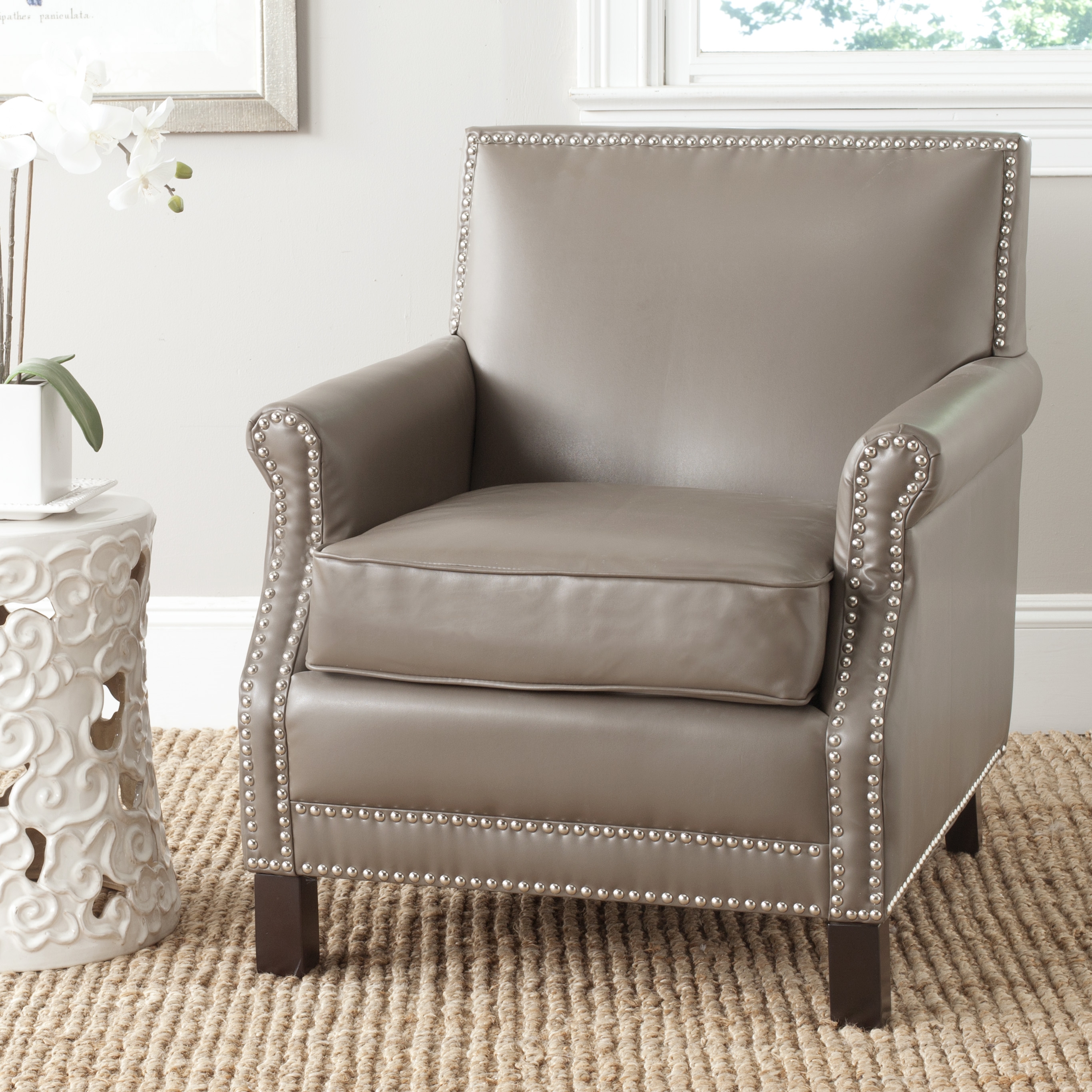 Easton Club Chair - Silver Nail Heads - Clay/Espresso - Safavieh - Image 5