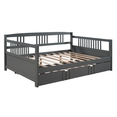 LIAO Full Size Daybed Wood Bed With Twin Size Trundle,High-Quality Pine Wood Legs,Gray - Image 0