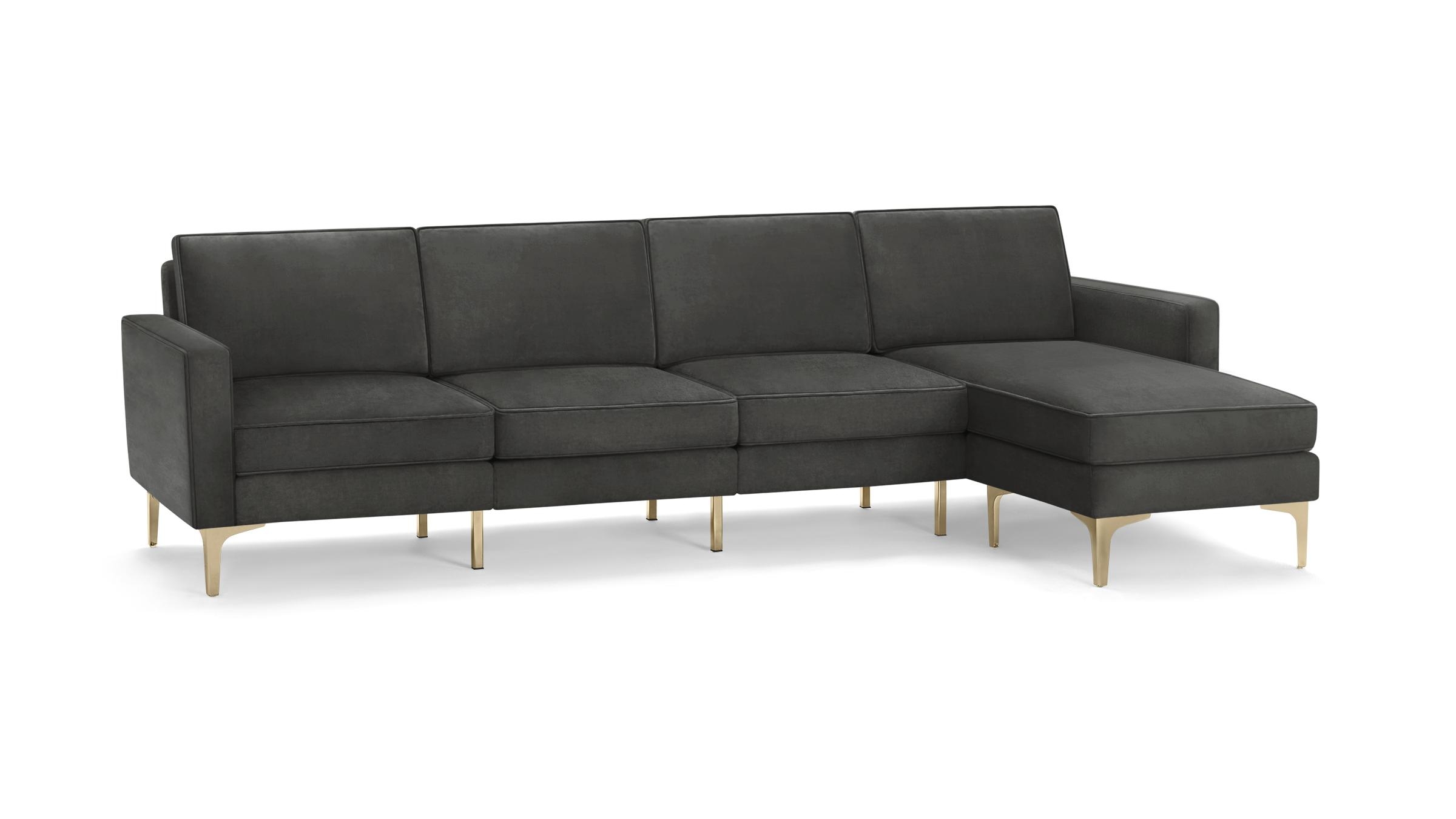 Nomad Velvet King Sofa with Reversible Chaise - Graphite Grey - Performance Velvet / Black - Metal - Image 9