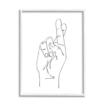 Hand With Fingers Crossed Minimal Line Drawing - Image 0