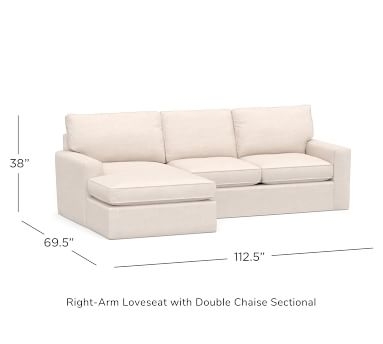Pearce Square Arm Slipcovered Right Arm Loveseat with Wide Chaise Sectional, Down Blend Wrapped Cushions, Performance Brushed Basketweave Slate - Image 5