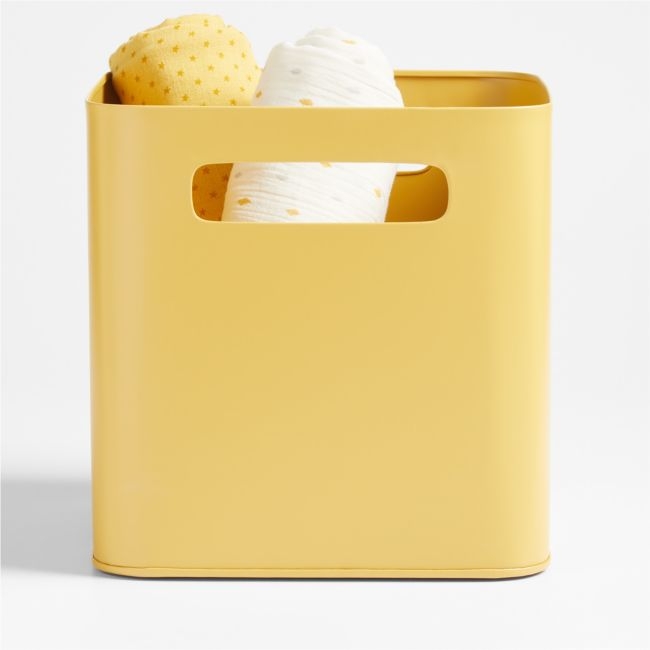 Outline Ochre Yellow Metal Storage Bin with Handles - Image 0