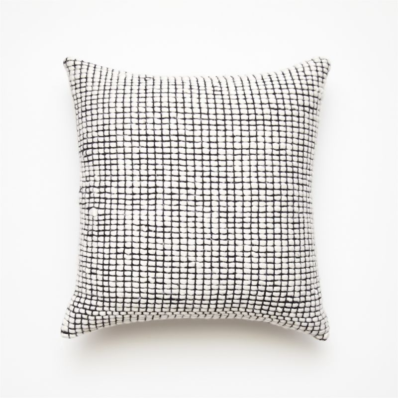 Keelie Ivory Grid Throw Pillow with Feather-Down Insert 23" - Image 0