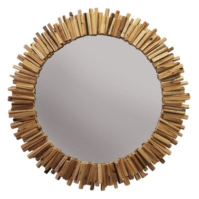Wall Mirror With Irregular Arranged Wooden Twigs Round Frame, Brown - Image 0