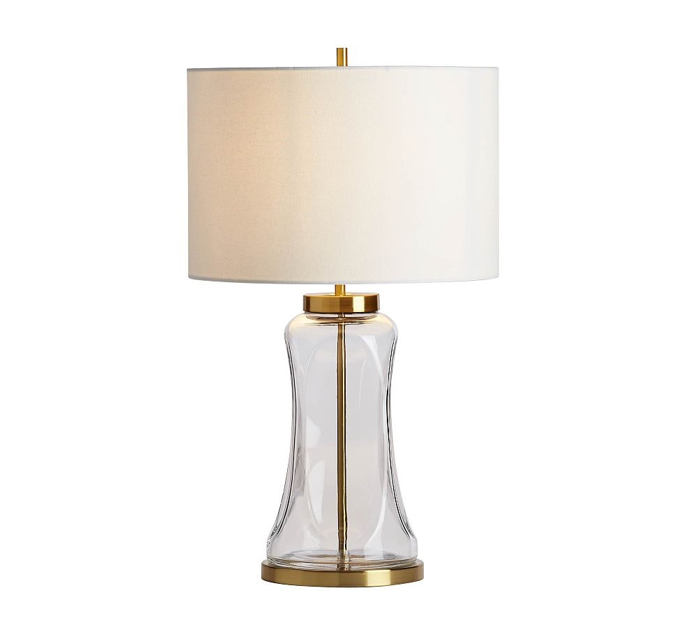 Berkeley USB Table Lamp, 25", Antique Brass/Clear Glass With Medium Gallery SS Shade, White - Image 0