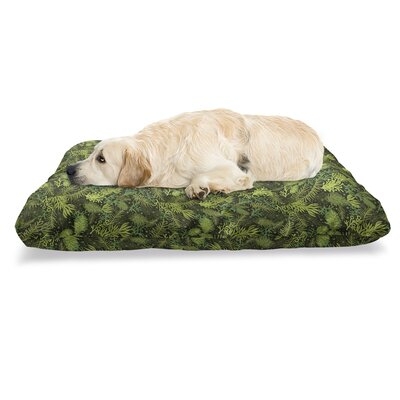 Ambesonne Sage Pet Bed, Evergreen Christmas Tree Coniferous Fir Pine Leaves Retro Seasonal Forest, Chew Resistant Pad For Dogs And Cats Cushion With Removable Cover, 24" X 39", Olive Green Pale Green - Image 0