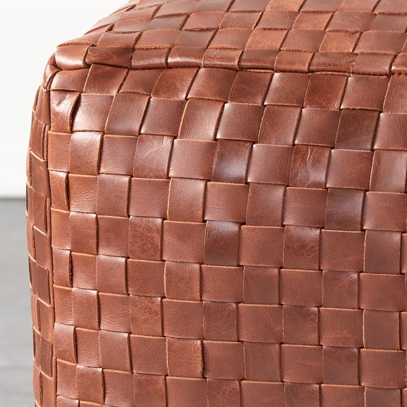 Woven Leather Pouf - Image 3