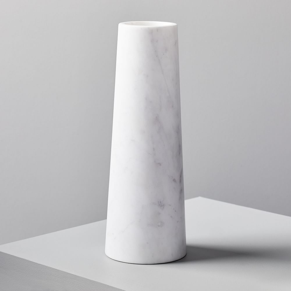 Foundations Marble Tapered Vase, White, 13" - Image 0