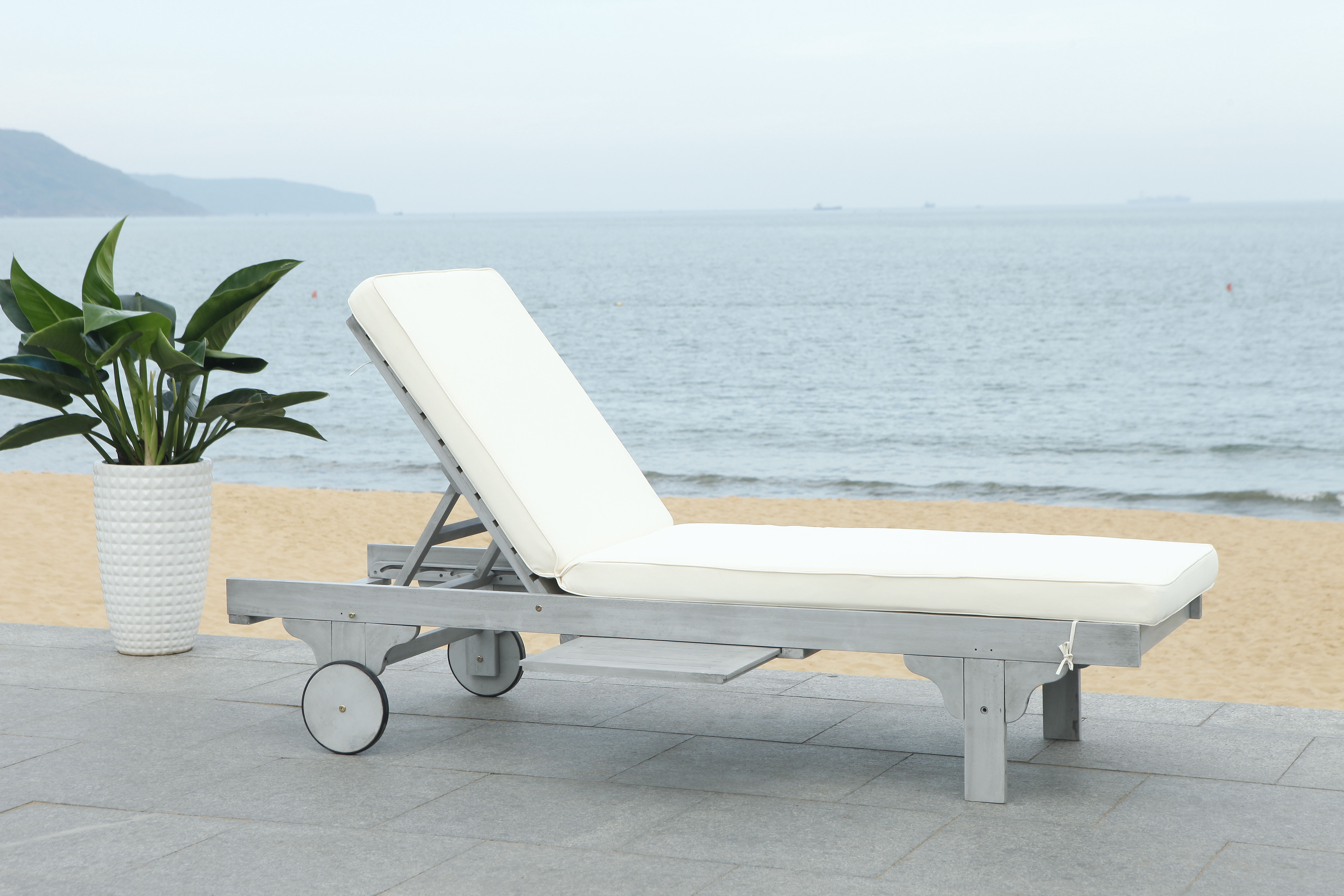 Newport Chaise Lounge Chair With Side Table, Ash Gray & White - Image 8