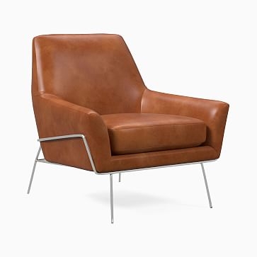 Lucas Wire Base Chair, Poly, Ludlow Leather, Sesame, Polished Nickel - Image 1