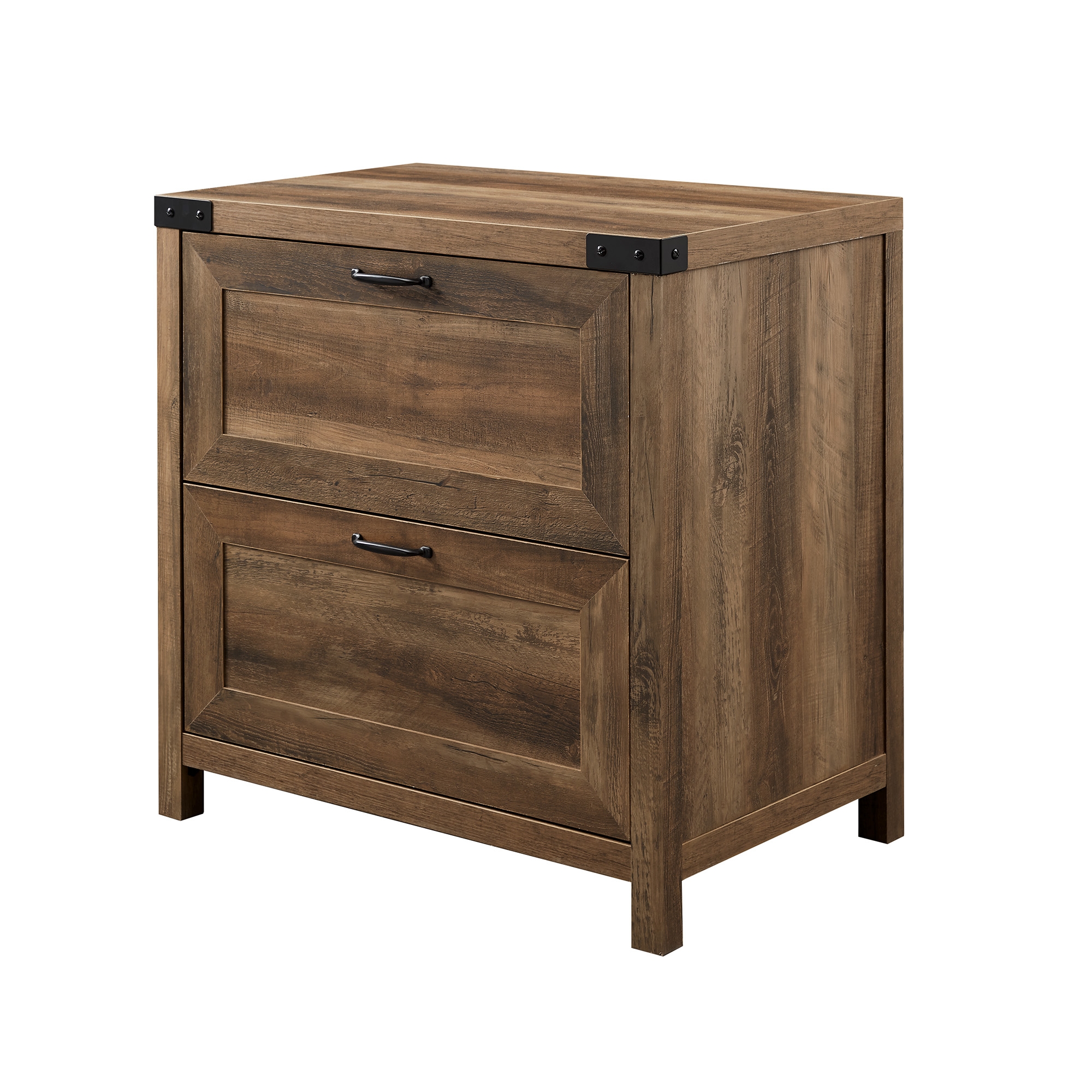 Modern Farmhouse 2-Drawer Filing Cabinet with Metal Accents – Rustic Oak - Image 2