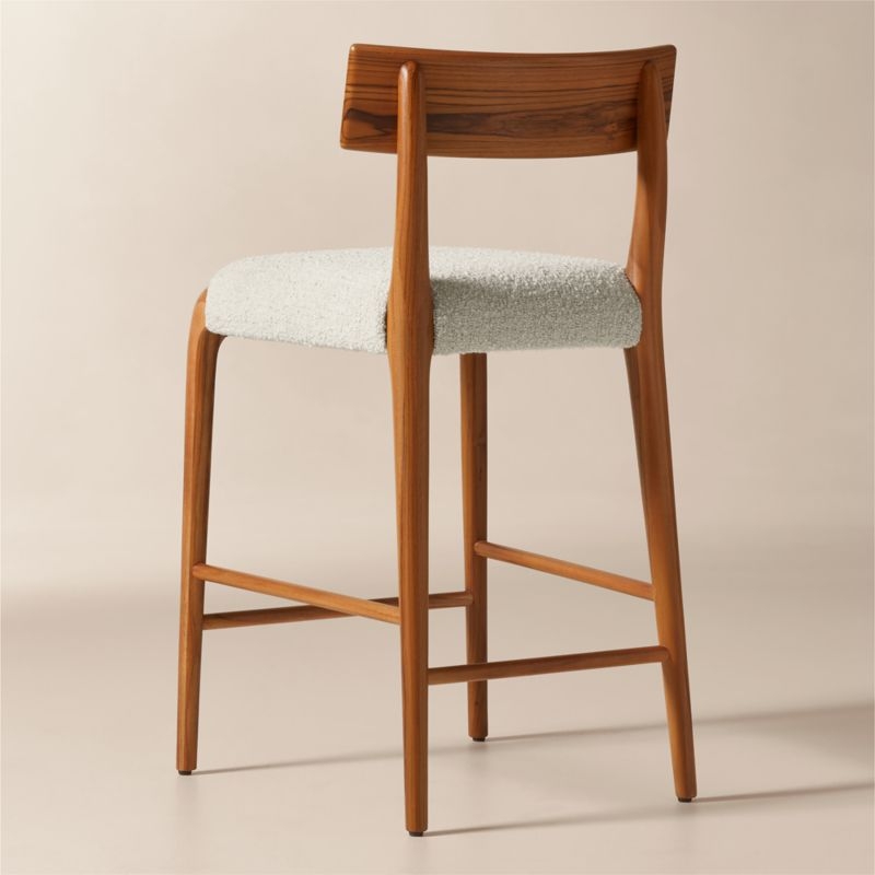 Savanna Teak Wood and Warm White Boucle Counter Stool - Image 3