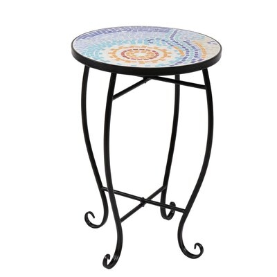 Afshana Sun Flower Mosaic Wrought Iron Outdoor Accent Table - Image 0