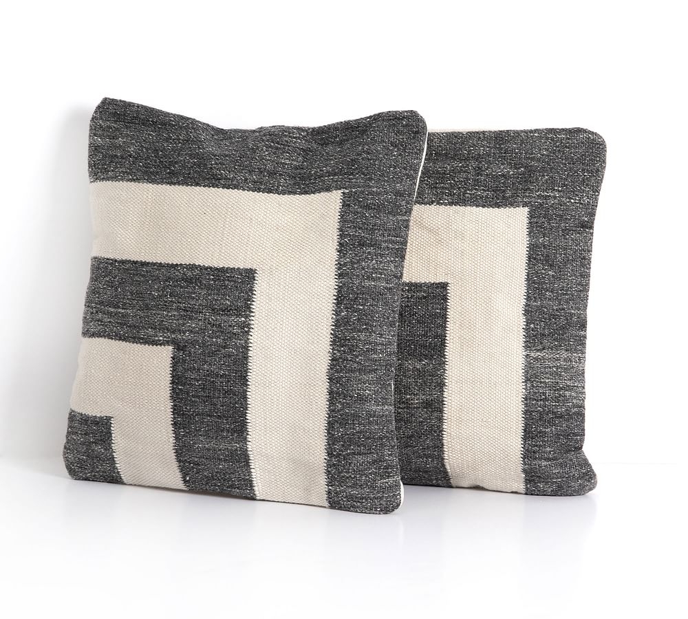 Grannus Indoor/Outdoor Pillow - Set of 2, 20 x 20", Charcoal/Ivory - Image 0