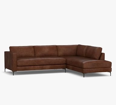 Jake Leather Left Sofa Return Bumper Sectional with Bronze Legs, Down Blend Wrapped Cushions, Burnished Walnut - Image 4