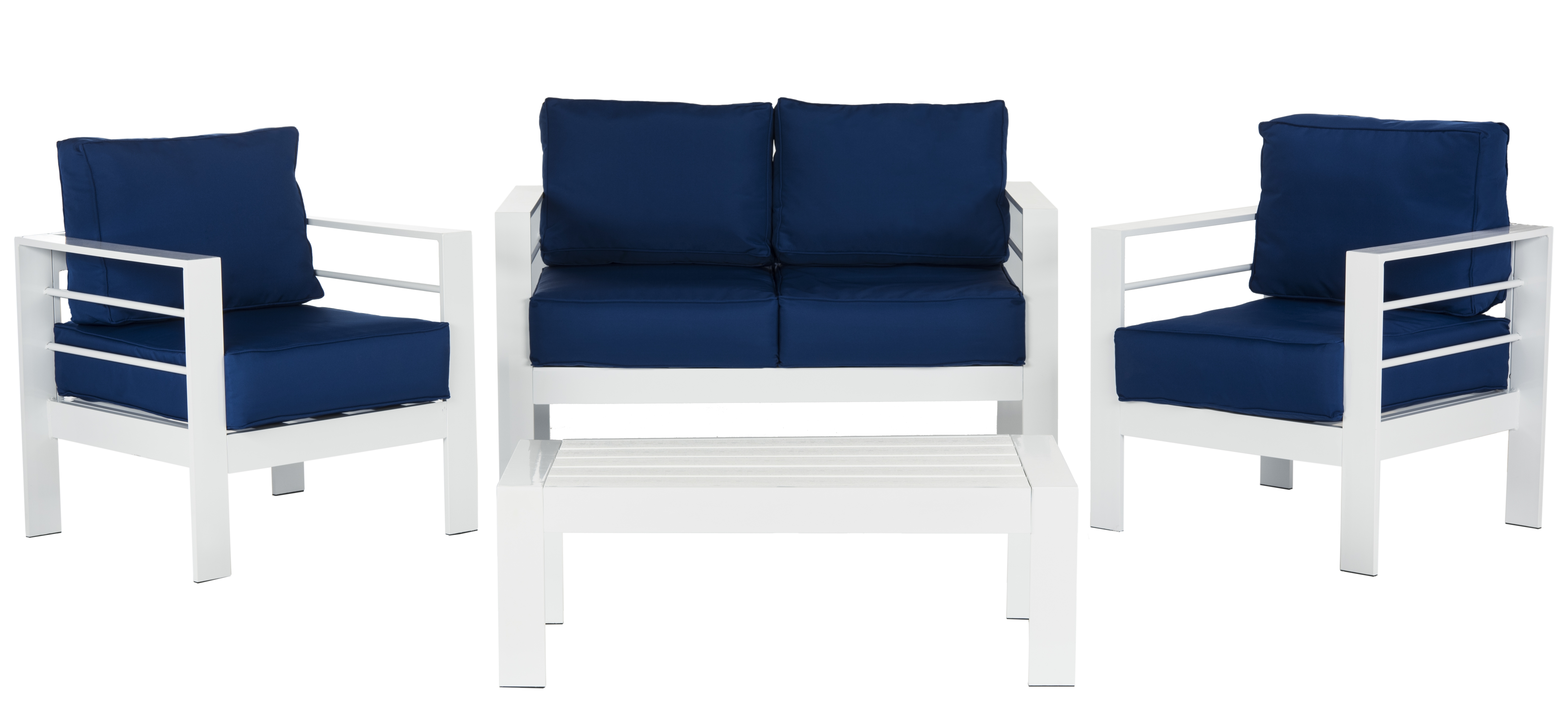 Nason 4 Piece Outdoor Living Set - White/Navy - Safavieh - Image 2