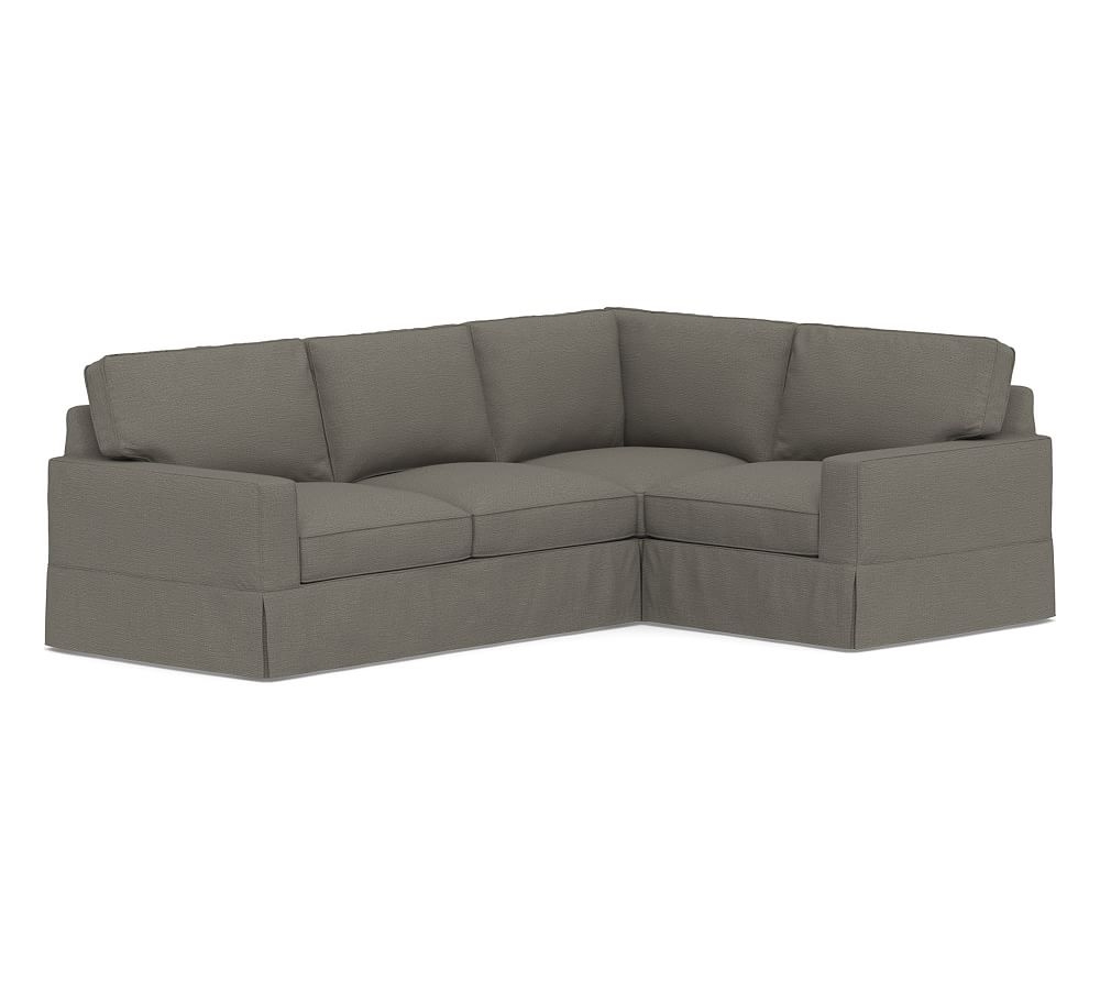 PB Comfort Square Arm Slipcovered Left Arm 3-Piece Corner Sectional, Box Edge Down Blend Wrapped Cushions, Chunky Basketweave Metal - Image 0